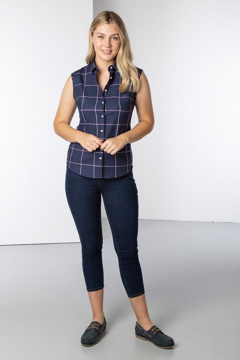 Rydale Ladies Laura Tweed Hannah Sleeveless Country Shirt - Laura Small Navy-2