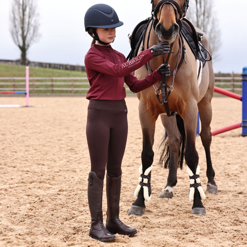 Shires Aubrion Equestrian Riding Winter Tights Young Rider - Espresso-1