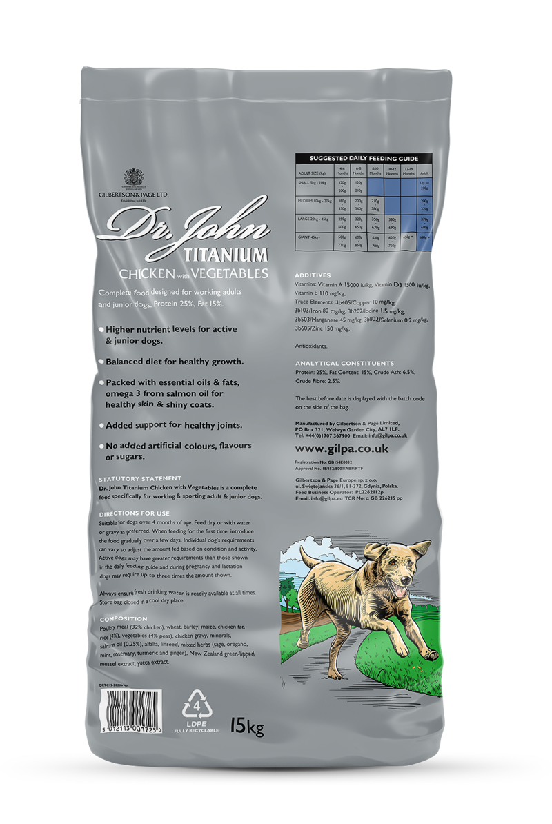Dr John Titanium Dog Food with Chicken and Vegetables - 15kg-1