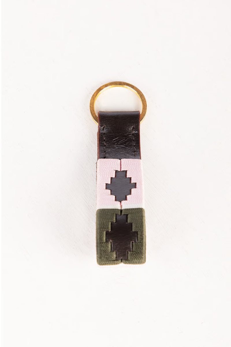Rydale Askwith Leather Loop Polo Keyring - Olive/Sorbet/Sorbet/White-1