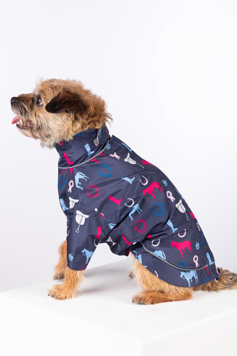 Rydale Yapham Patterned Dog Raincoats - Horse Print Navy-1