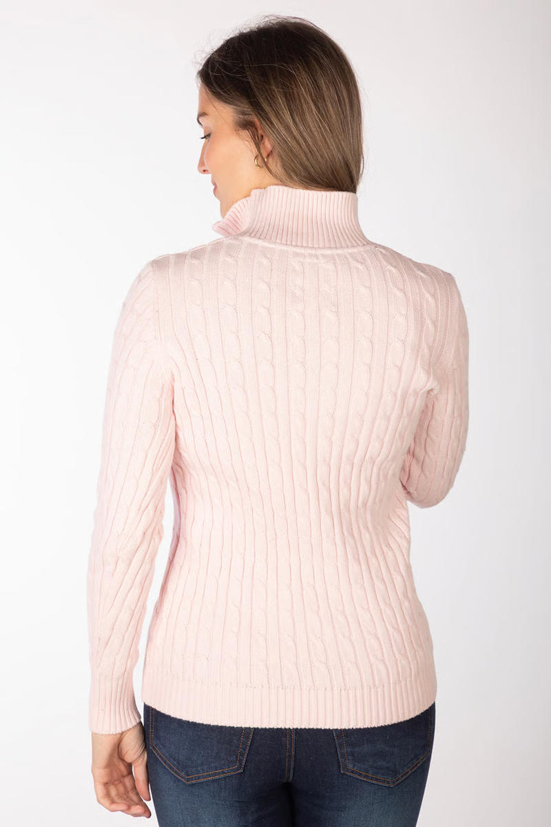 Rydale Ladies Emma Quarter Zip Cable Knit Jumper - Perfect Pink-1