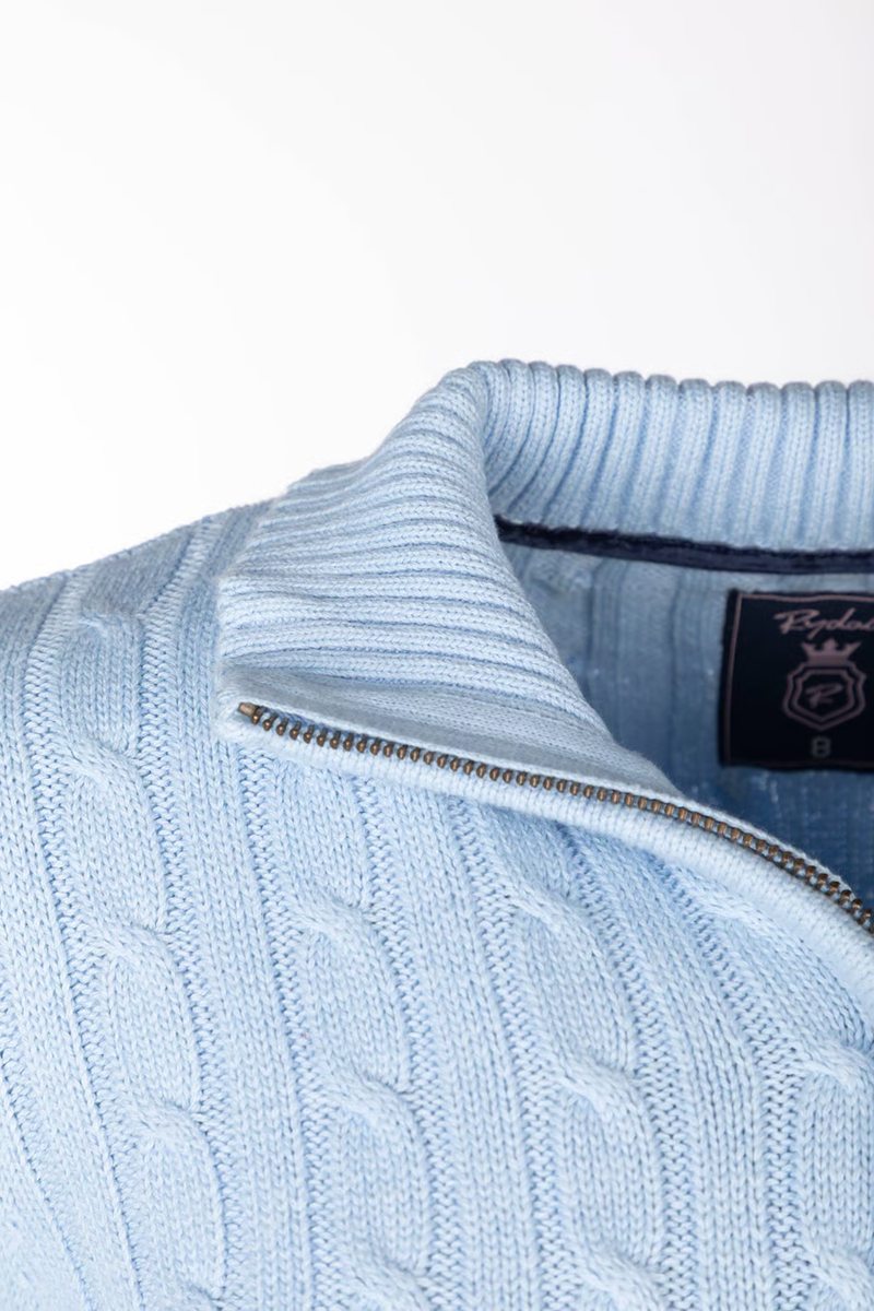 Rydale Ladies Emma Quarter Zip Cable Knit Jumper - Soft Blue-8