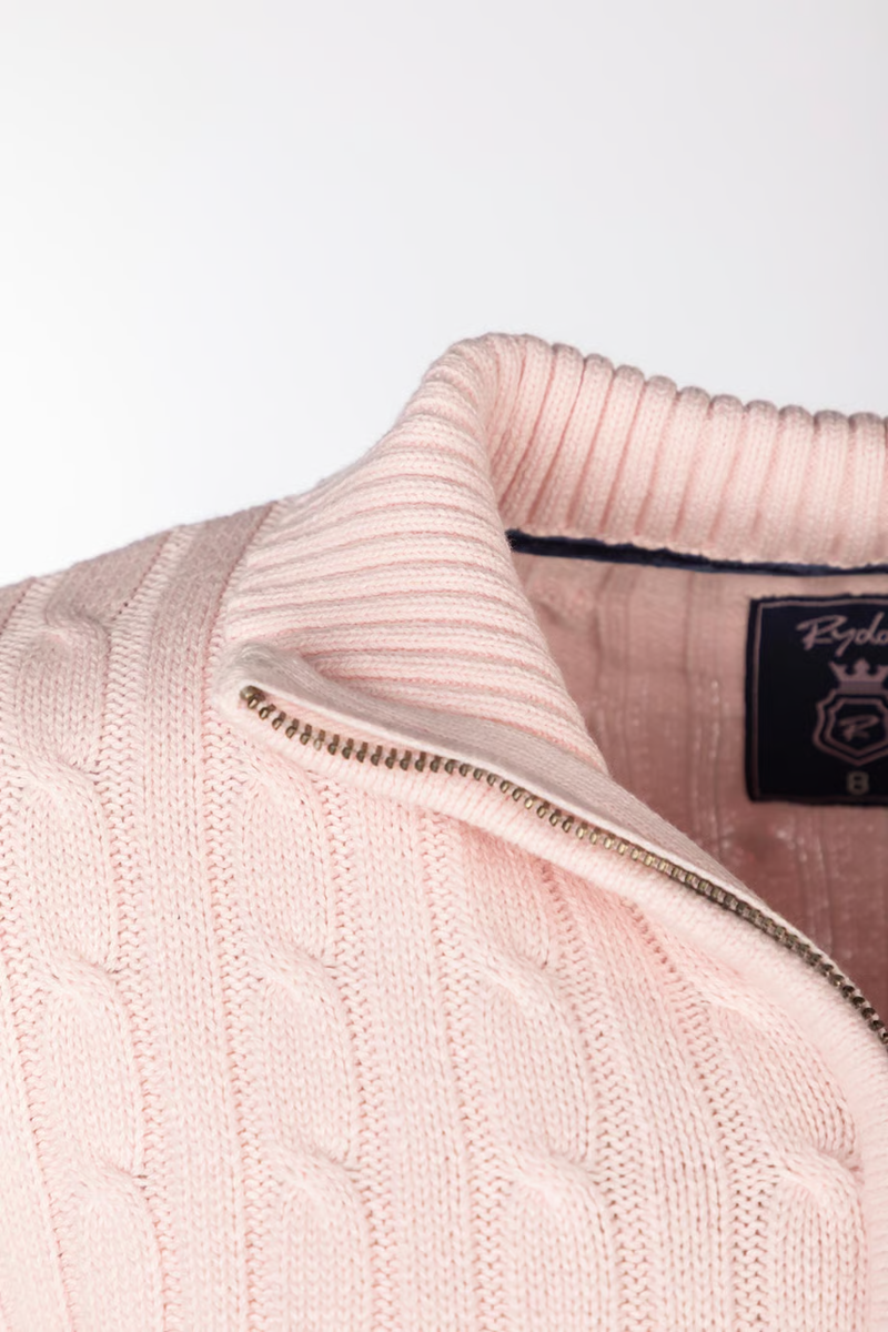 Rydale Ladies Emma Quarter Zip Cable Knit Jumper - Perfect Pink-8