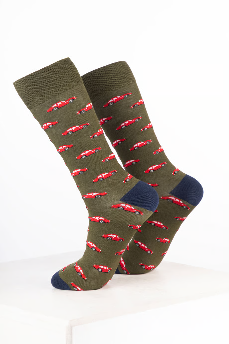 Rydale Men's Bamboo Rich Car Ankle Socks Pack of 10 - Sports Car Dark Olive-1