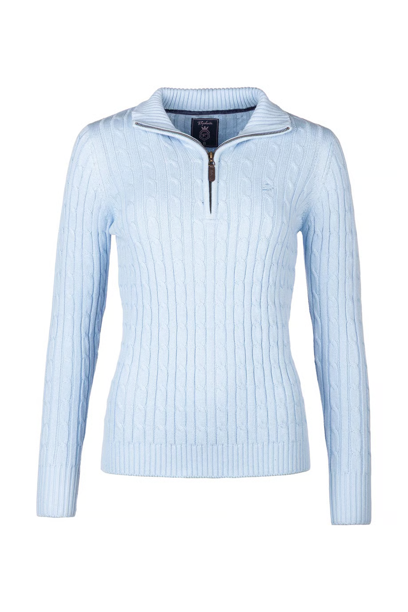 Rydale Ladies Emma Quarter Zip Cable Knit Jumper - Soft Blue-4