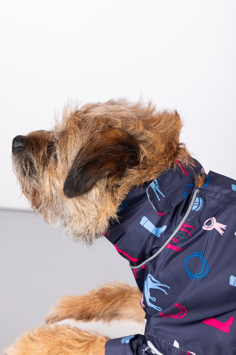 Rydale Yapham Patterned Dog Raincoats - Horse Print Navy-3