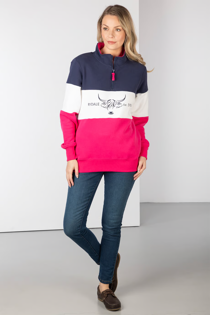 Rydale Ladies Byland Sweatshirt - Cow Navy/White/Bonbon-5