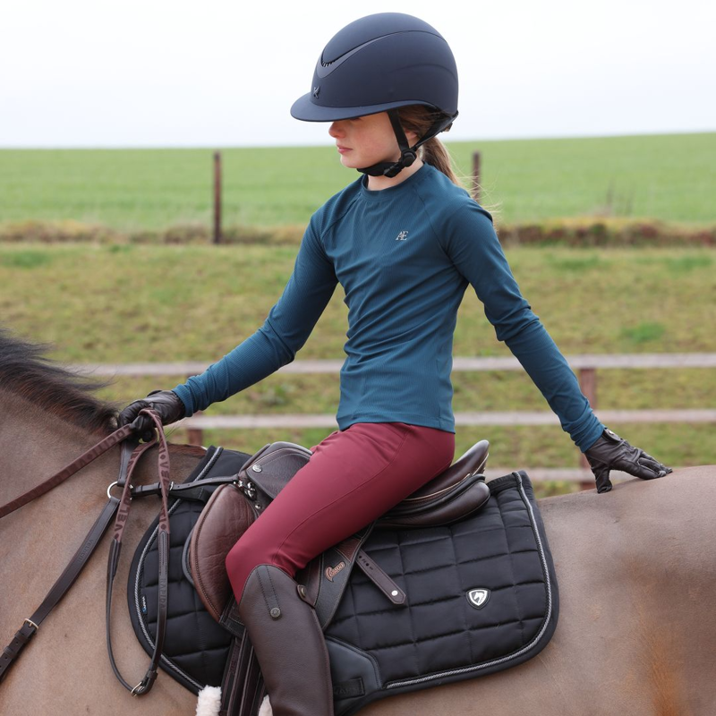 Shires Aubrion Equestrian Ribbed Long Sleeve Top Young Rider - Estate Blue