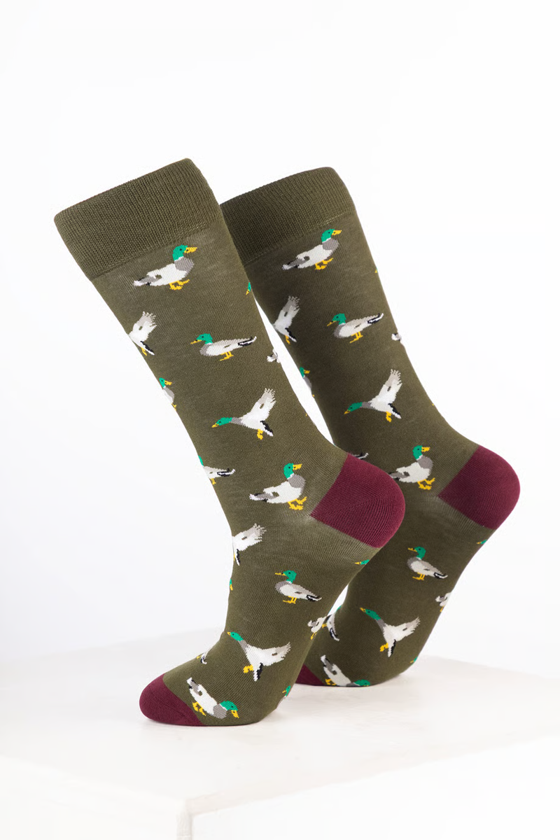 Rydale Men's Bamboo Bird Ankle Socks Pack of 10 - Duck Dark Olive-1