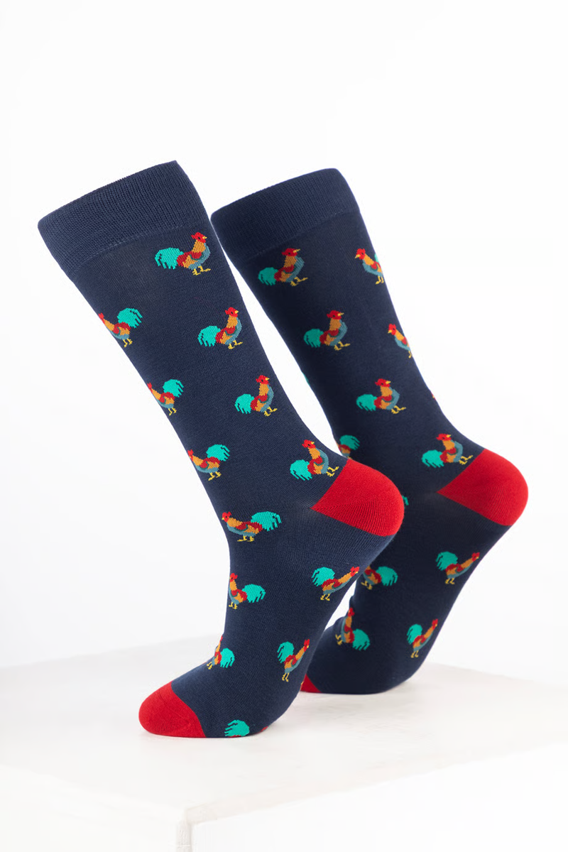 Rydale Men's Bamboo Bird Ankle Socks Pack of 10 - Cockerel Navy-1