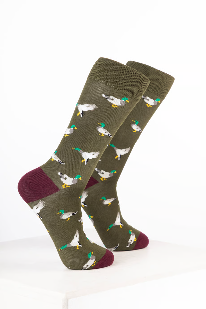Rydale Men's Bamboo Bird Ankle Socks Pack of 10 - Duck Dark Olive