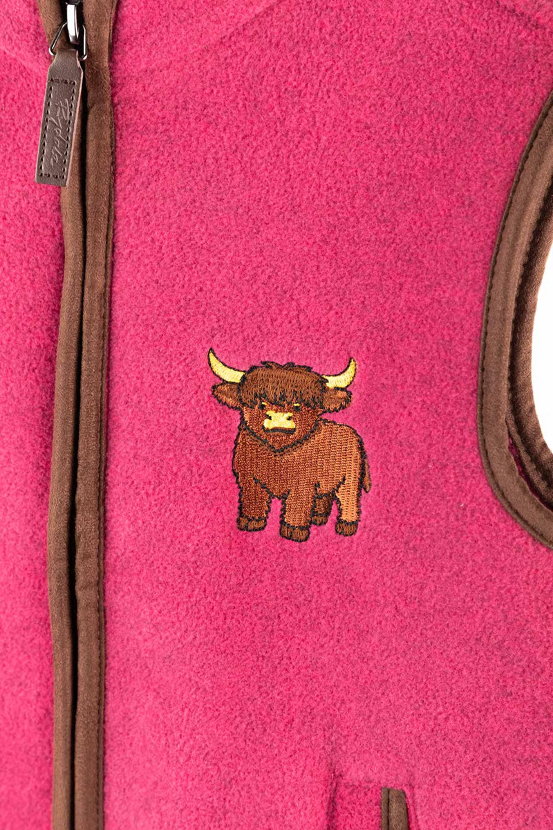 Rydale Huggate Kid's Mini Fleece Waistcoat - Highland Cow Pink-2