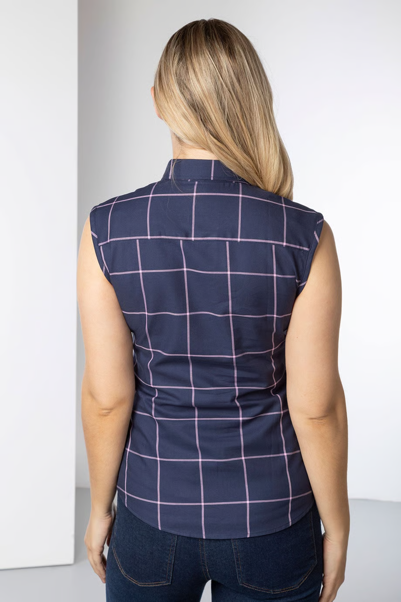 Rydale Ladies Laura Tweed Hannah Sleeveless Country Shirt - Laura Small Navy-1