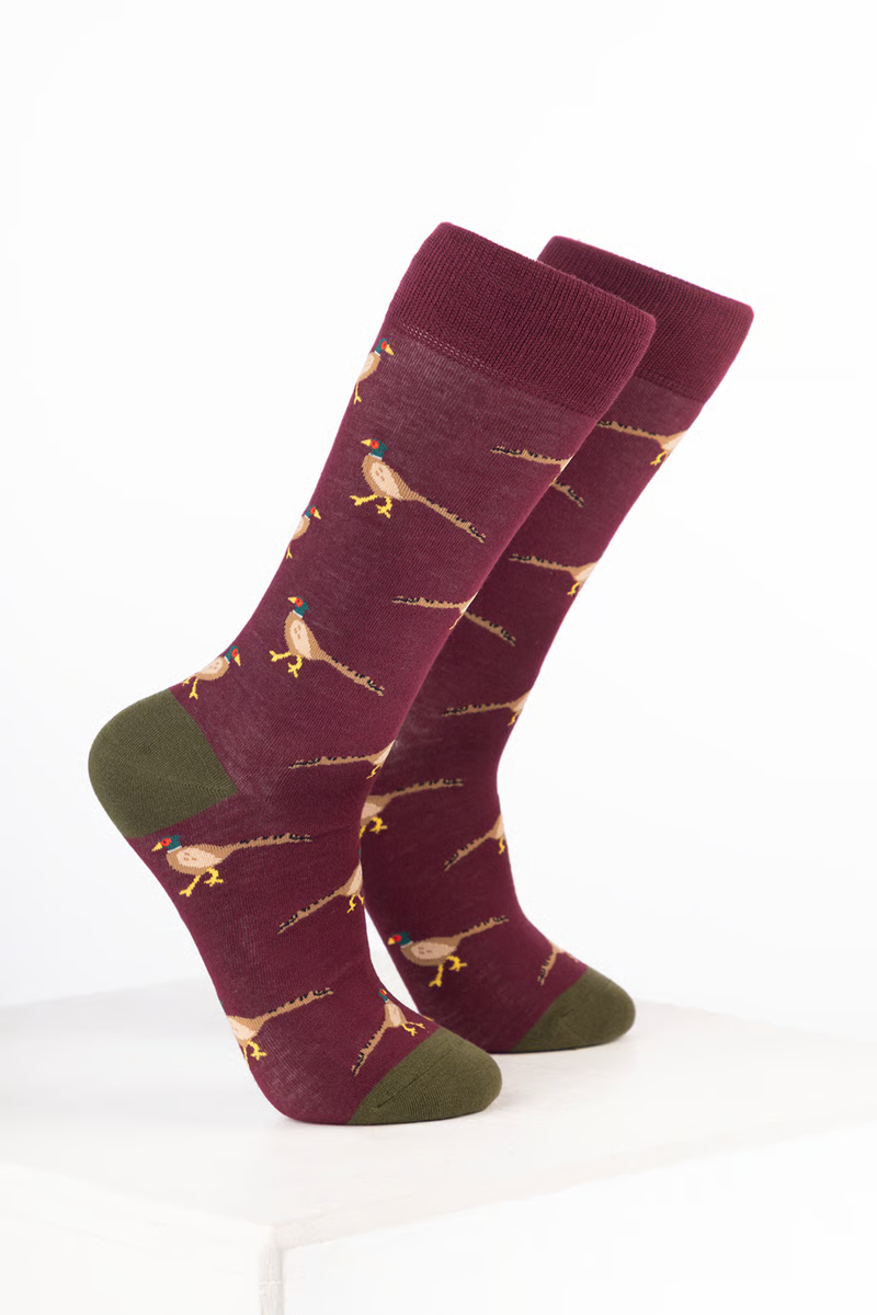 Rydale Men's Bamboo Bird Ankle Socks Pack of 10 - Walking Pheasant Wine