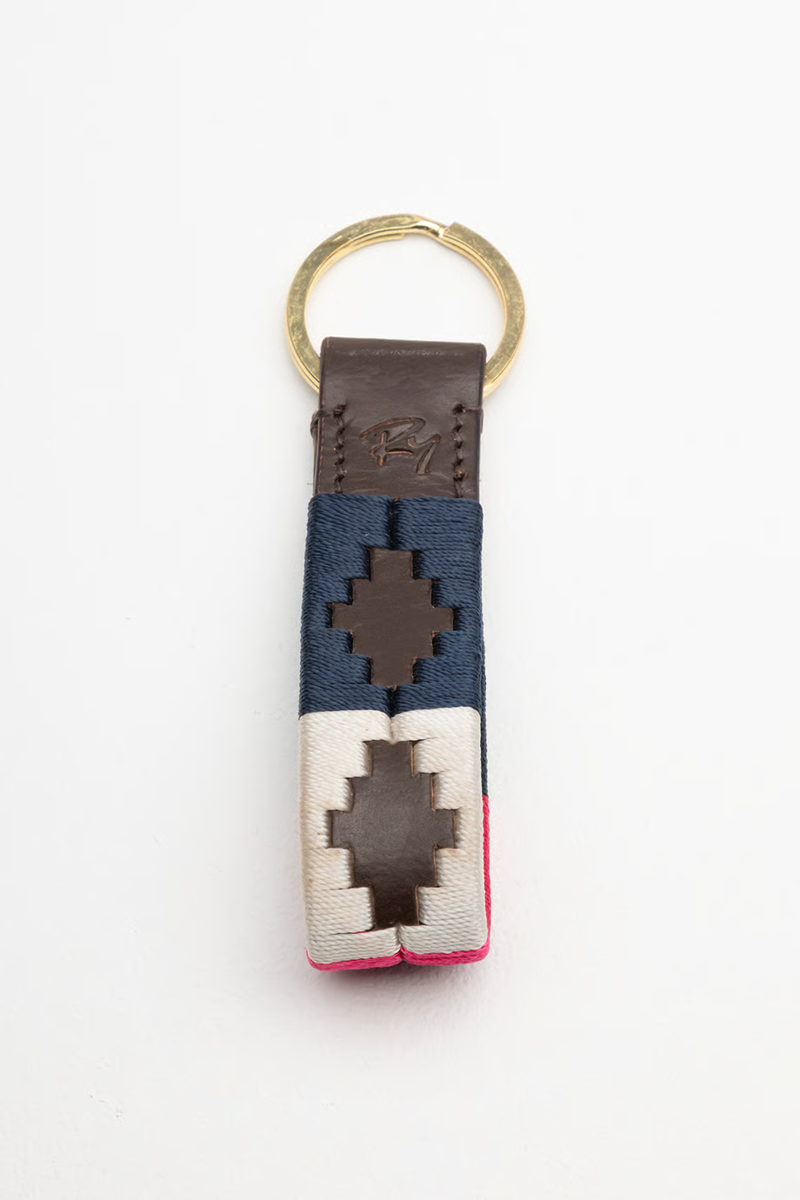 Rydale Leather Loop Askwith Polo Keyring - Navy/White/Bonbon-1