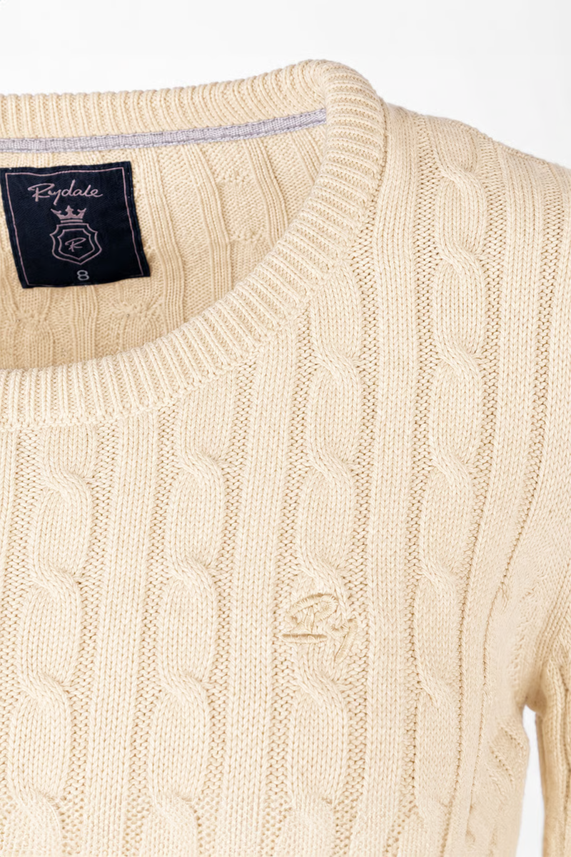 Rydale Emma Ladies Crew Neck Cable Knit Jumper - Beige-2