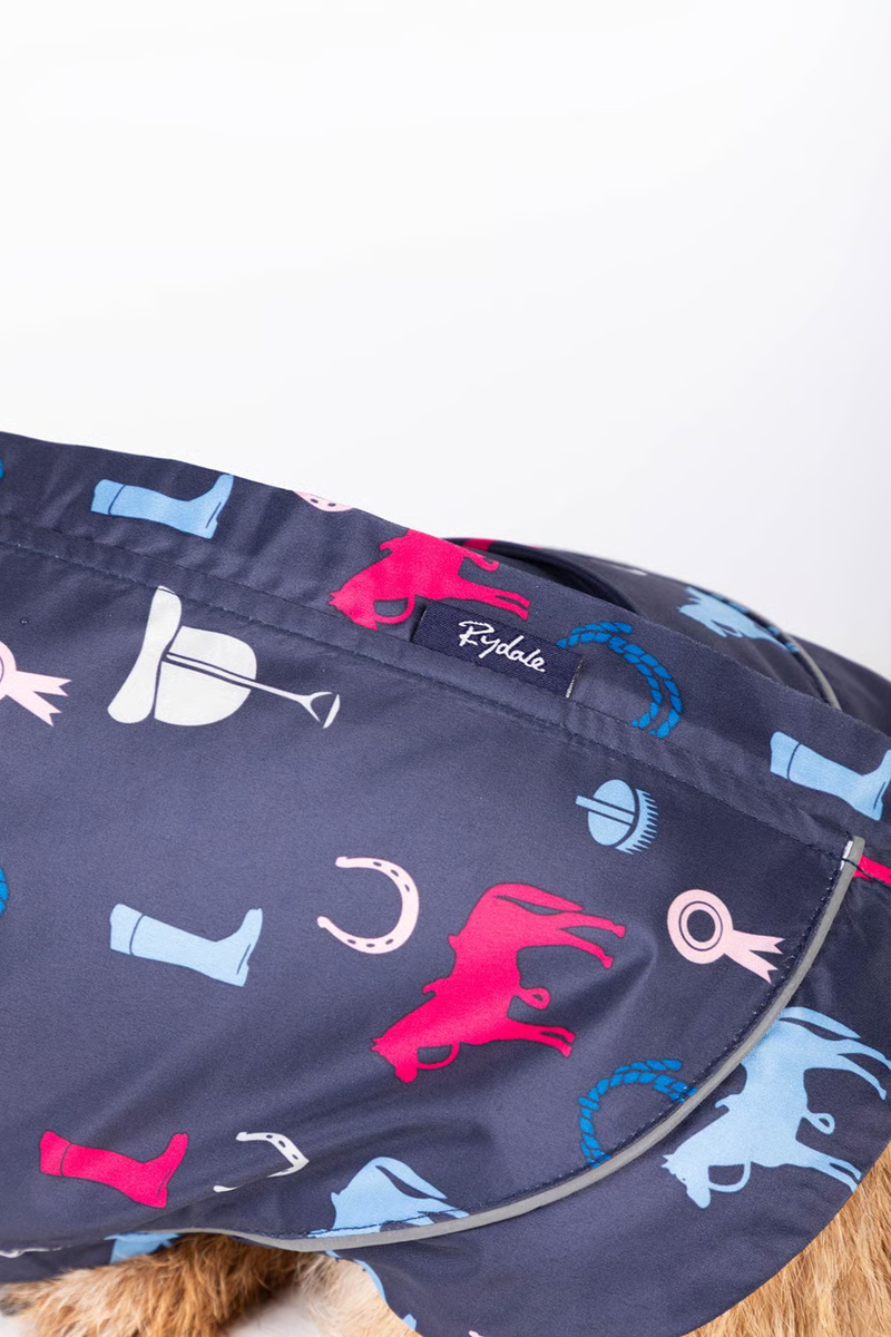 Rydale Yapham Patterned Dog Raincoats - Horse Print Navy-2