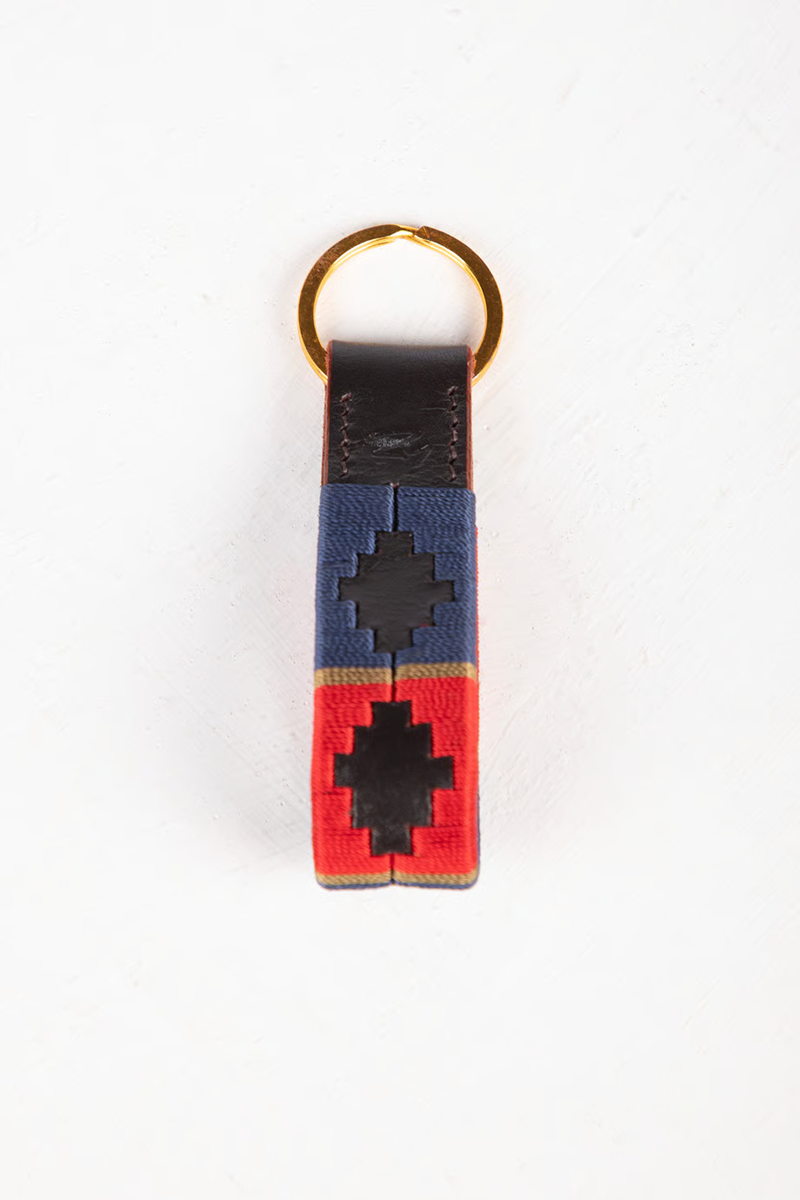 Rydale Askwith Leather Loop Polo Keyring - Navy/Red/Gold-1