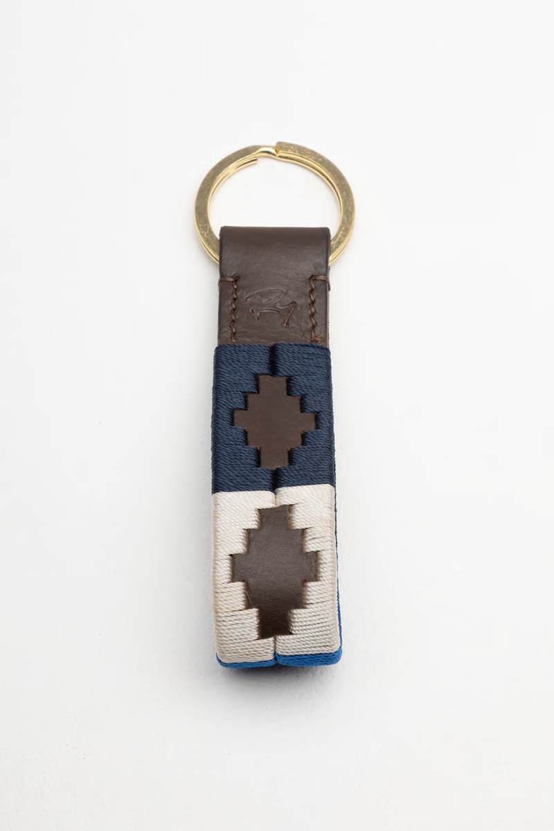 Rydale Askwith Leather Loop Polo Keyring - Blue/White/Navy-1