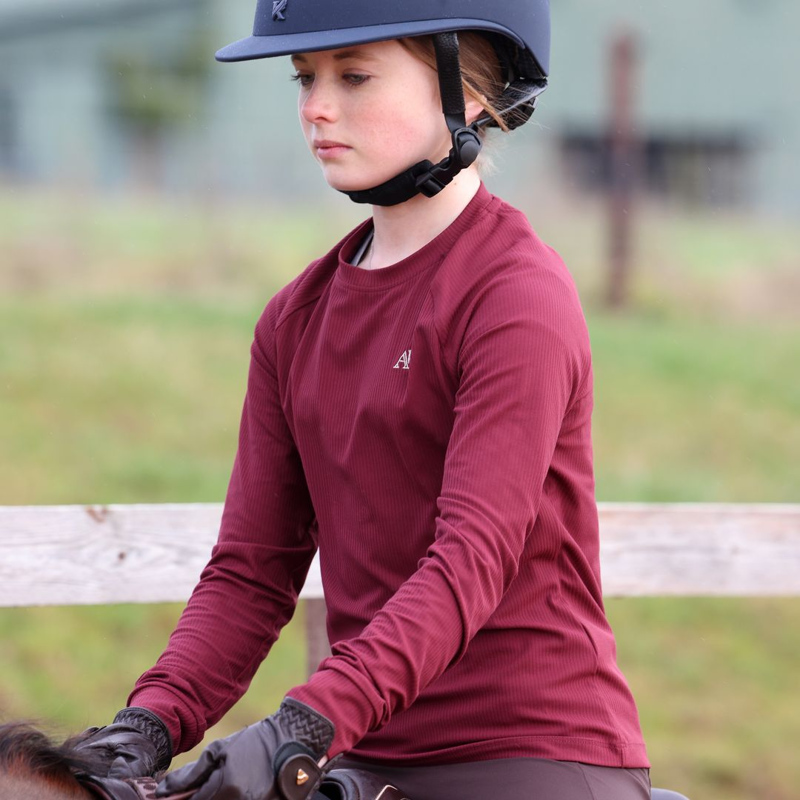 Shires Aubrion Equestrian Ribbed Long Sleeve Top Young Rider - Port