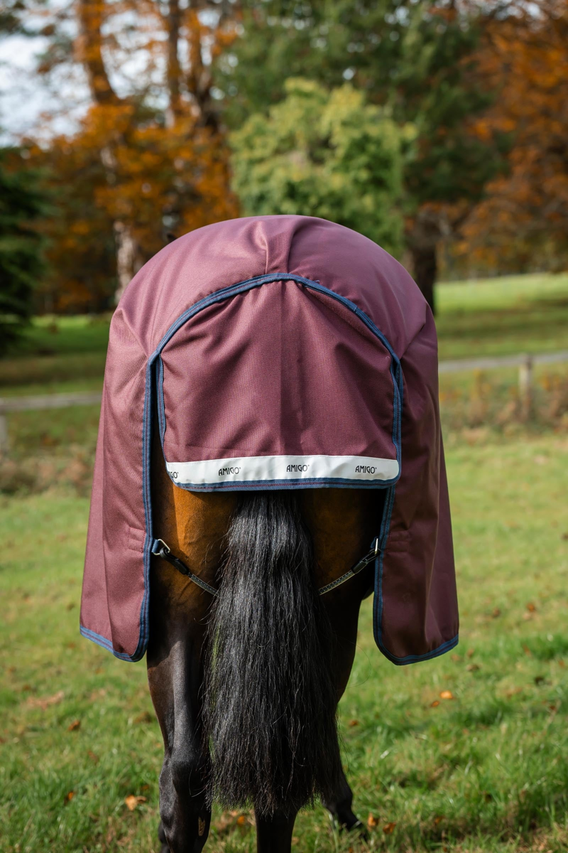 Horseware Amigo 1200D 100g Turnout Rug - Burgundy/Navy and Titanium Grey-3