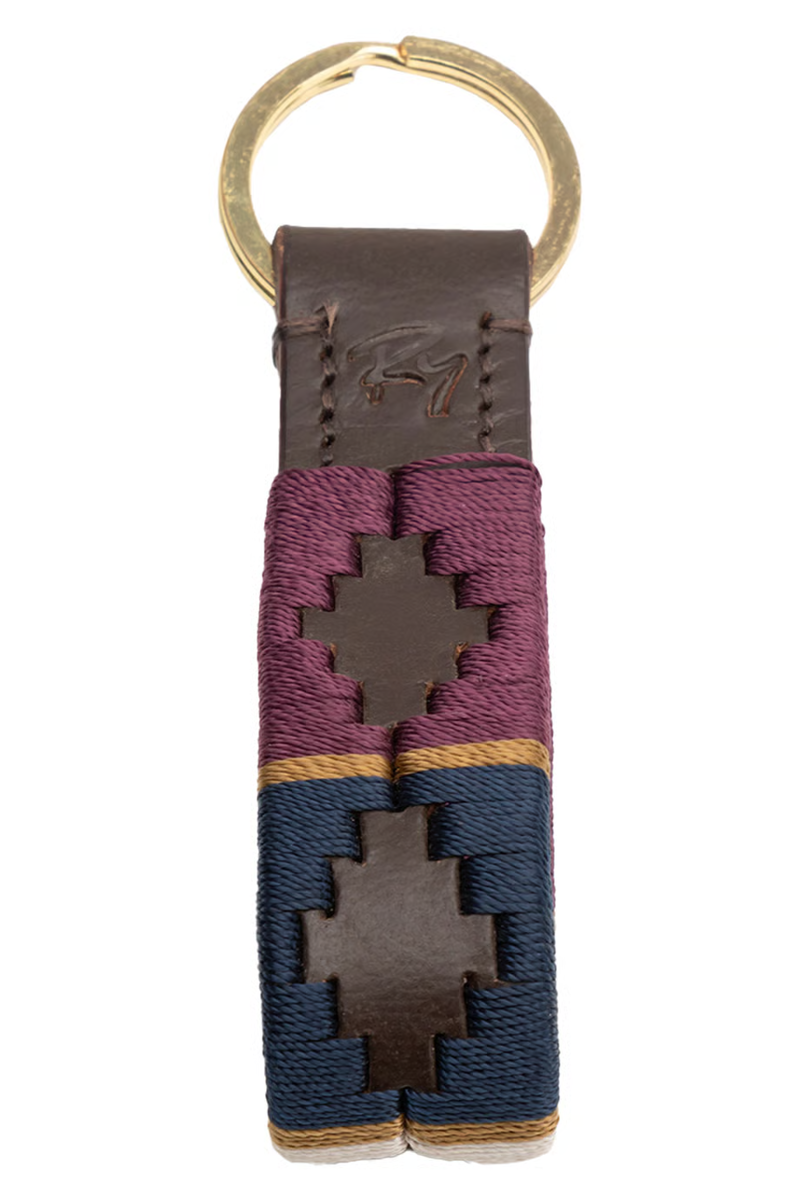 Rydale Leather Loop Askwith Polo Keyring - Berry/Navy/Gold-1