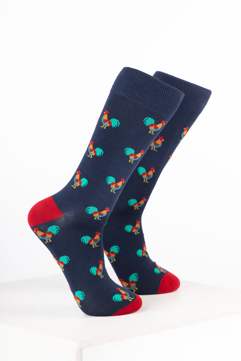 Rydale Men's Bamboo Bird Ankle Socks Pack of 10 - Cockerel Navy