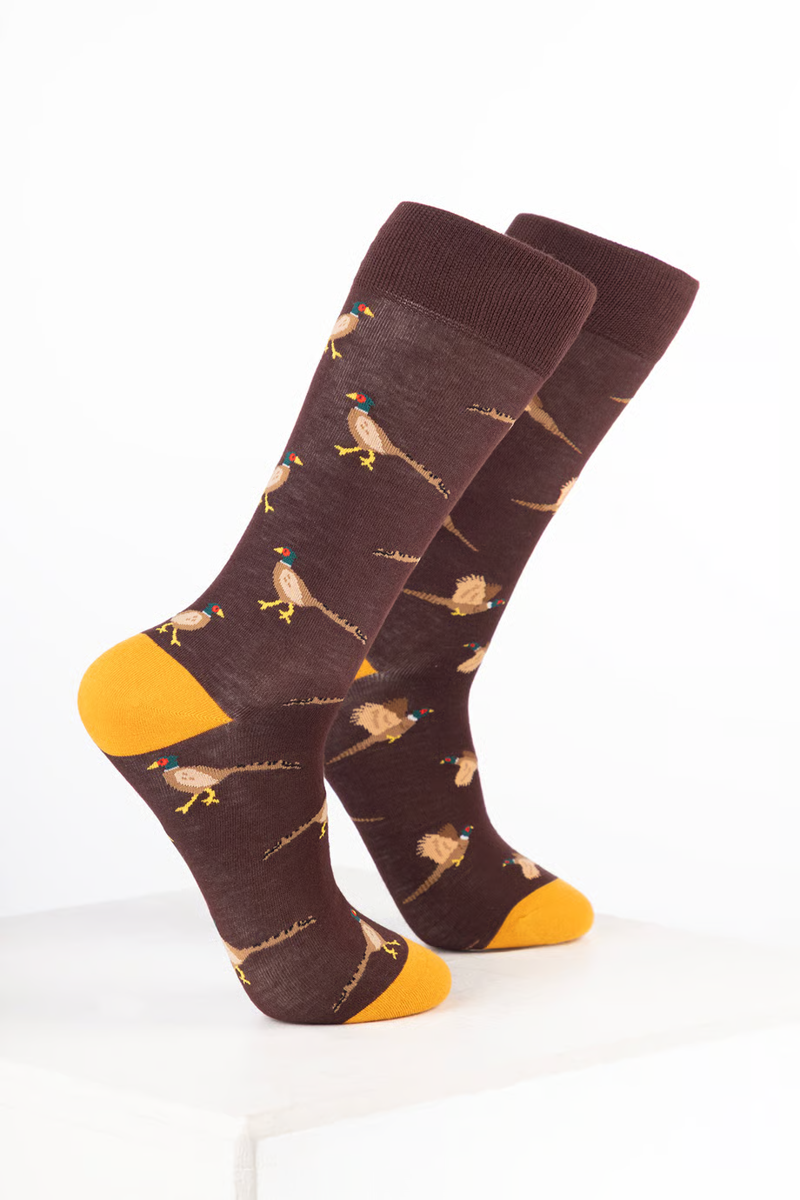 Rydale Men's Bamboo Bird Ankle Socks Pack of 10 - Walking Pheasant Brown