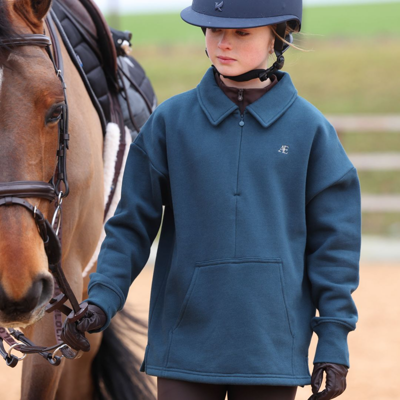 Shires Aubrion Equestrian Quarter Zip Sweater Young Rider - Estate Blue-3