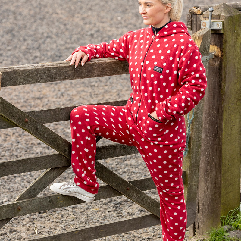 Supreme Products Adults Dotty Fleece Onesie - Rich Raspberry