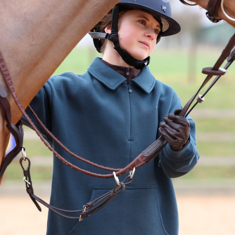 Shires Aubrion Equestrian Quarter Zip Sweater Young Rider - Estate Blue-4