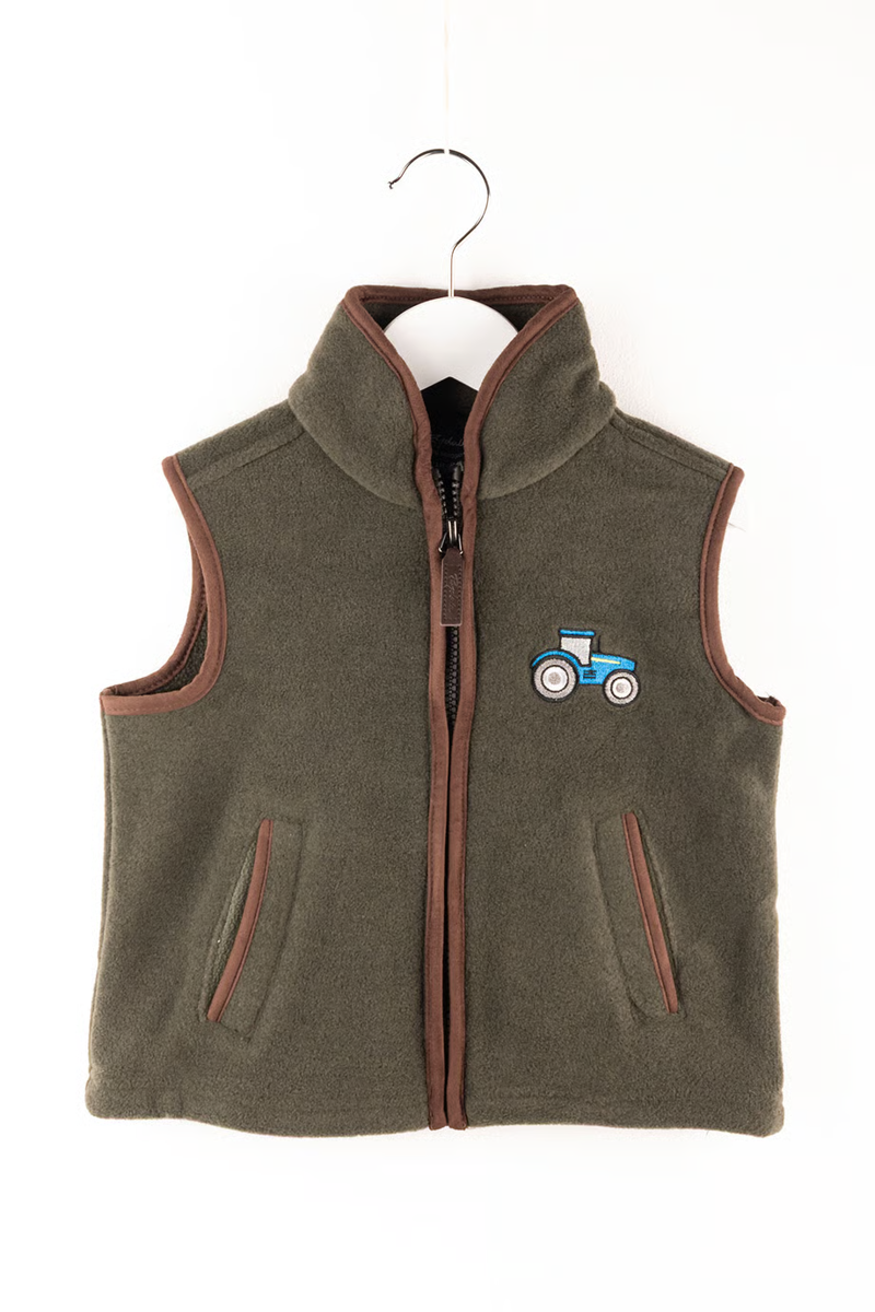 Rydale Huggate Kid's Mini Fleece Waistcoat - Tractor Khaki/Blue
