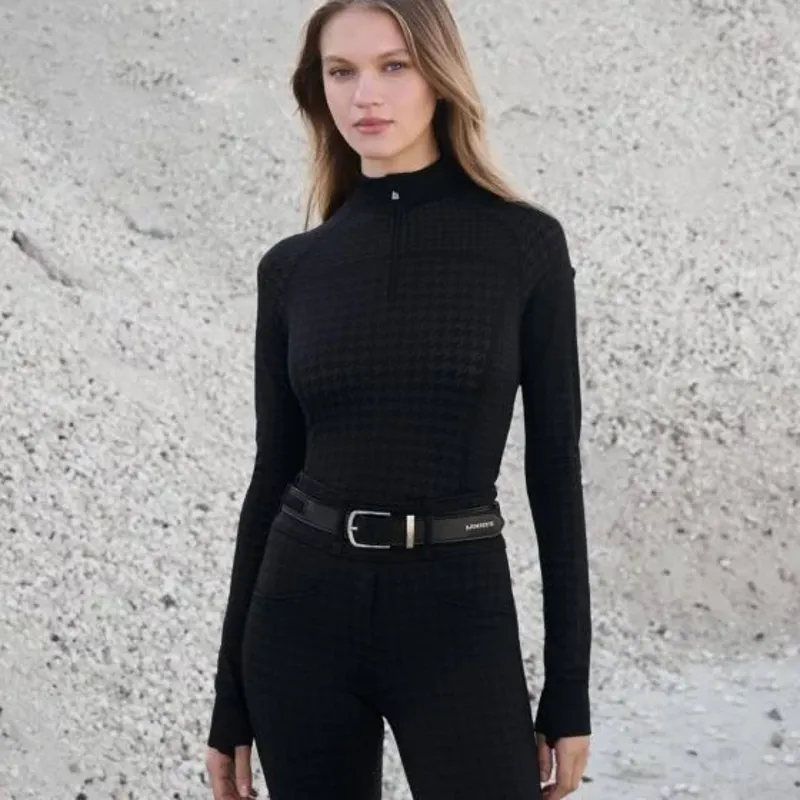 LeMieux Aspen Ladies Houndstooth Quarter Zip Top - Grey-2