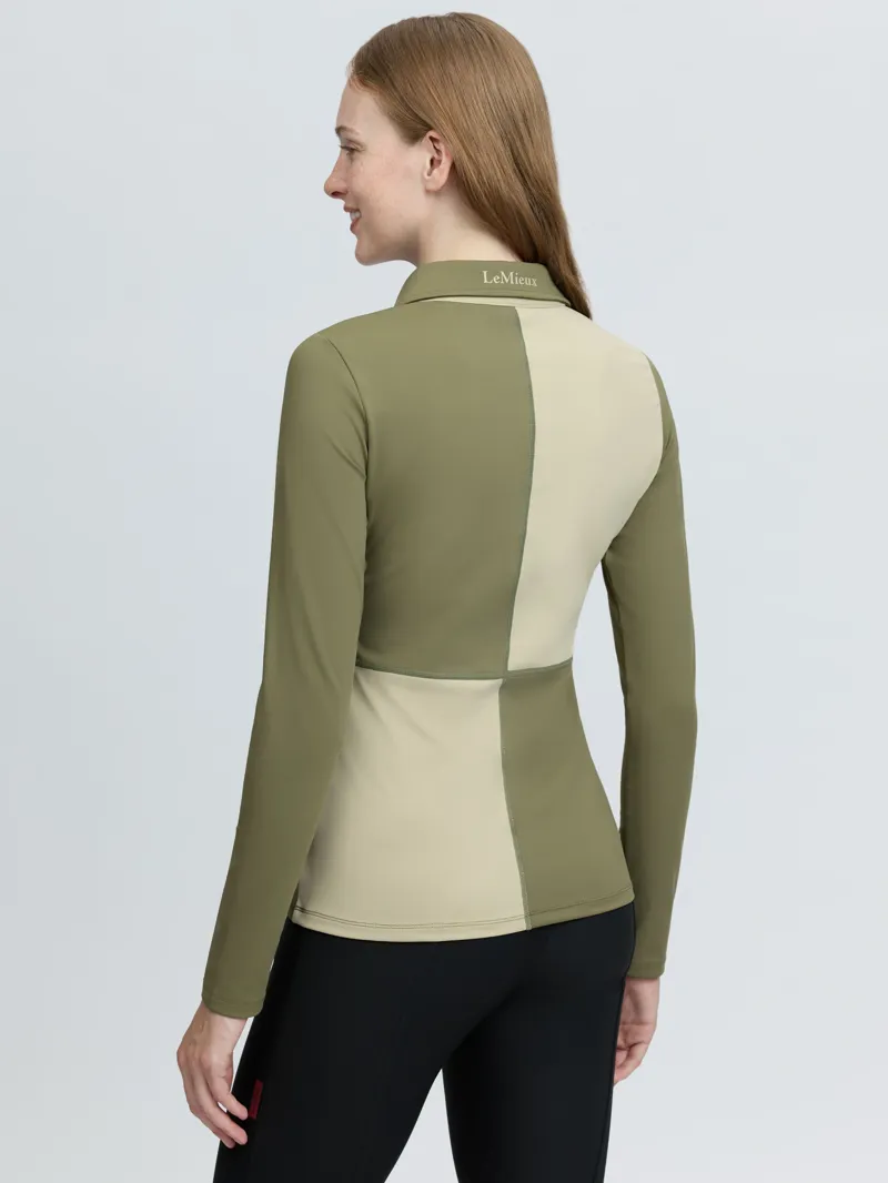 LeMieux Harlequin Rugby Shirt Base Layer - Willow/Pear-2