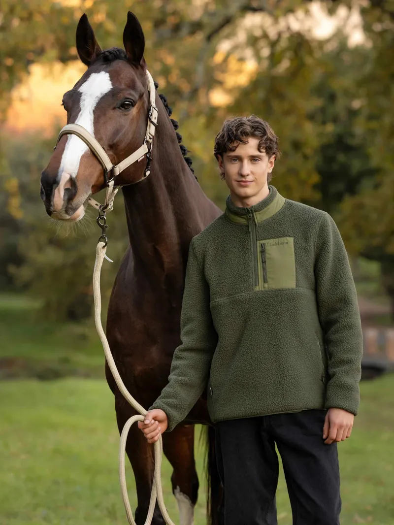 LeMieux Mens Borg Half Zip Sweat - Olive-6