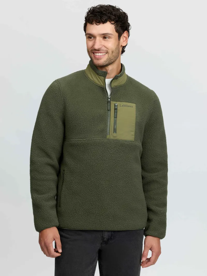LeMieux Mens Borg Half Zip Sweat - Olive