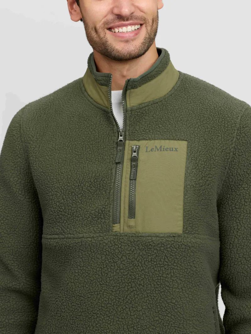LeMieux Mens Borg Half Zip Sweat - Olive-3