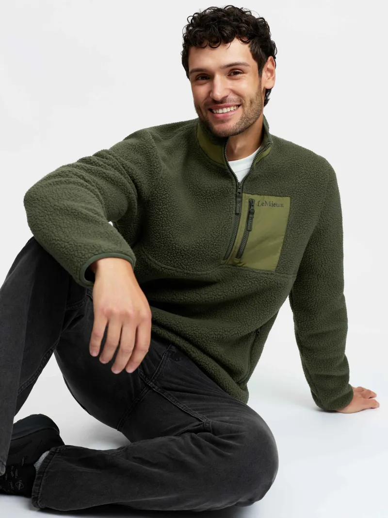 LeMieux Mens Borg Half Zip Sweat - Olive-4