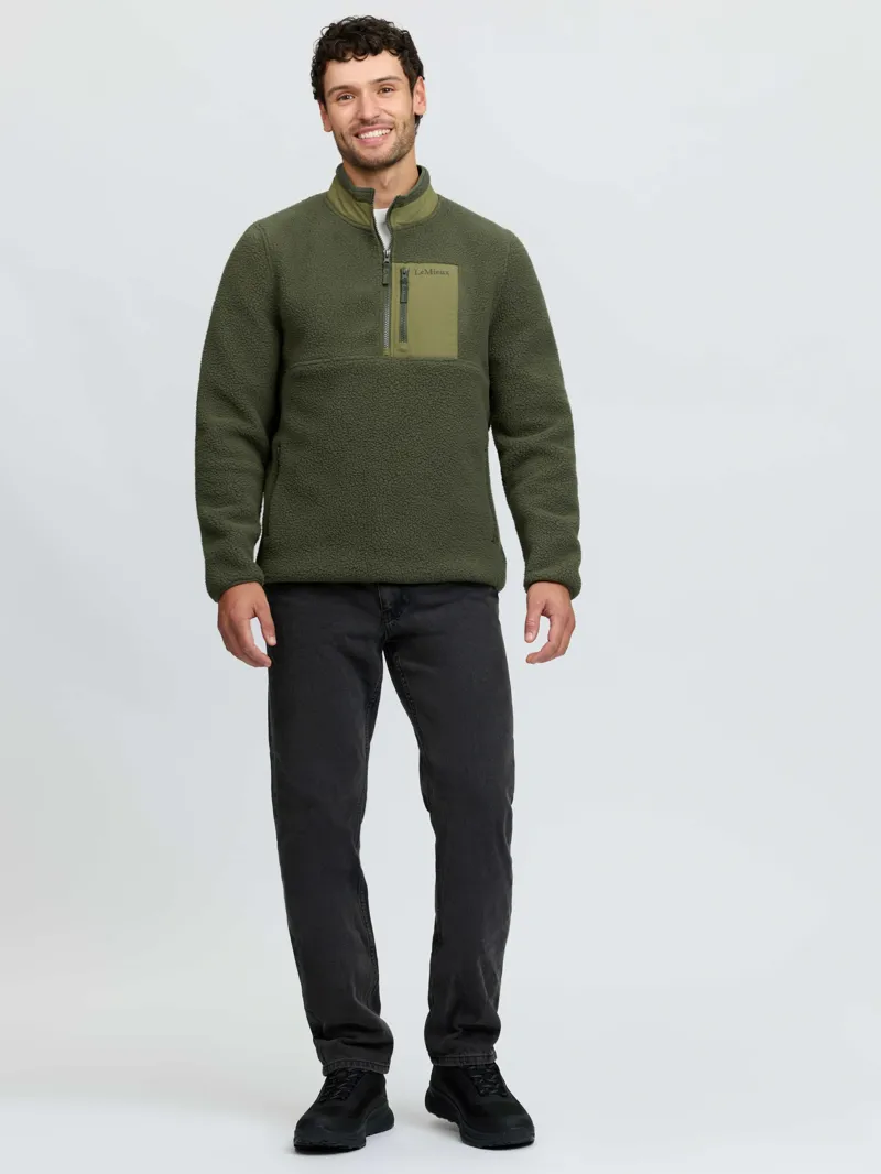 LeMieux Mens Borg Half Zip Sweat - Olive-1