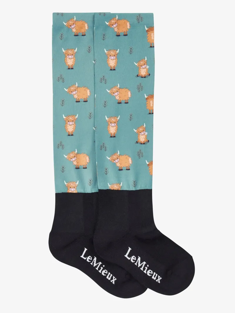 LeMieux Footsie Socks - Highland Cow/Aloe-1