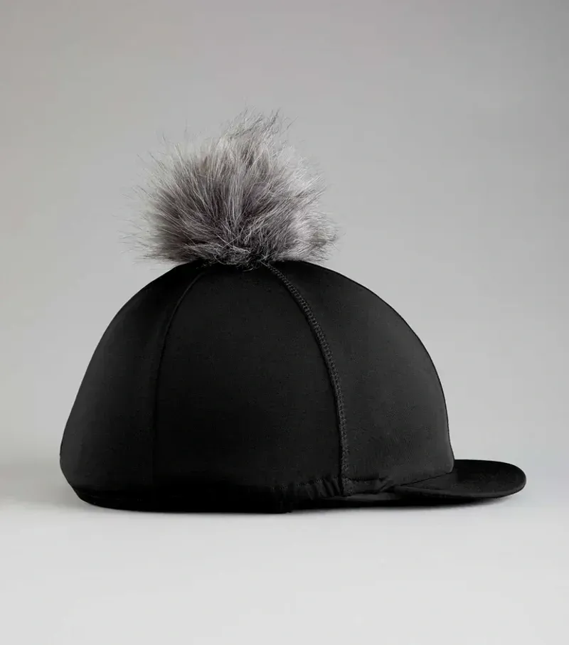 Premier Equine Jersey Hat Silk With Faux Fur Pom Pom - Black-1
