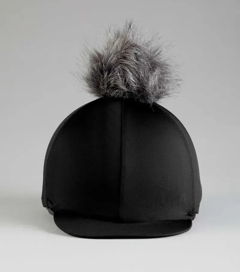 Premier Equine Jersey Hat Silk With Faux Fur Pom Pom - Black-2