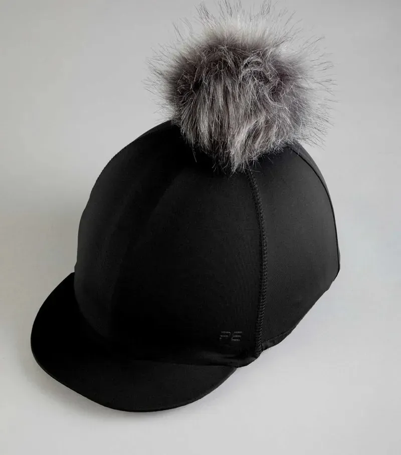 Premier Equine Jersey Hat Silk With Faux Fur Pom Pom - Black-3