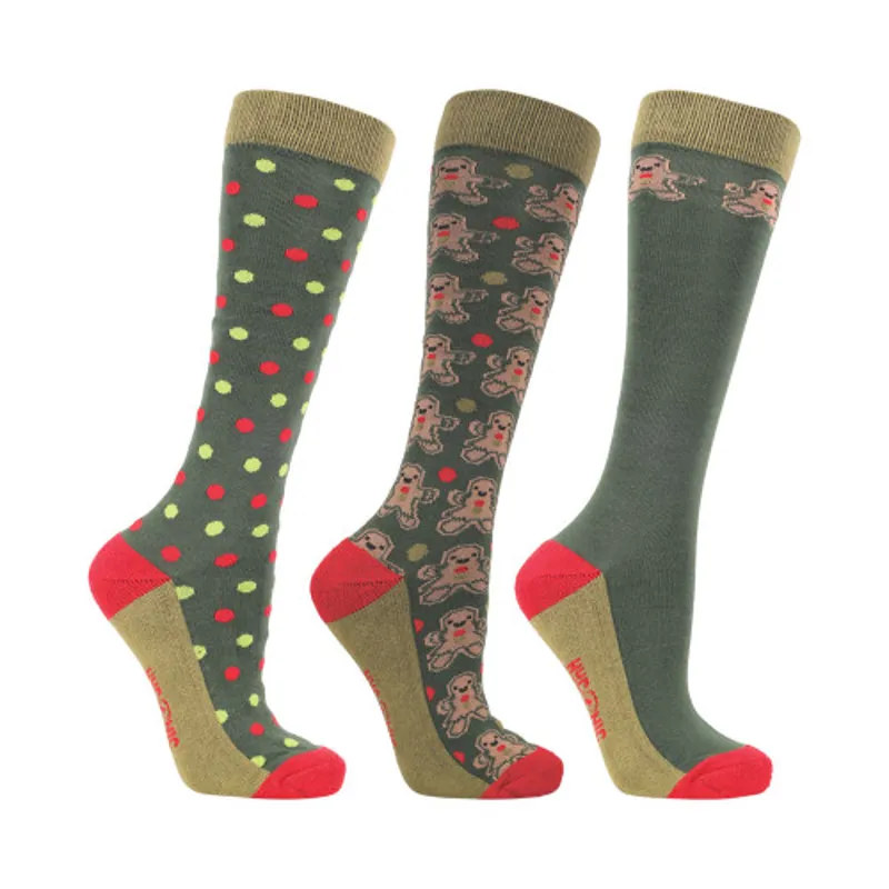 Hy HYCONIC Size 4-8 Christmas Gingerbread Socks Pack of 3 - Green/Red