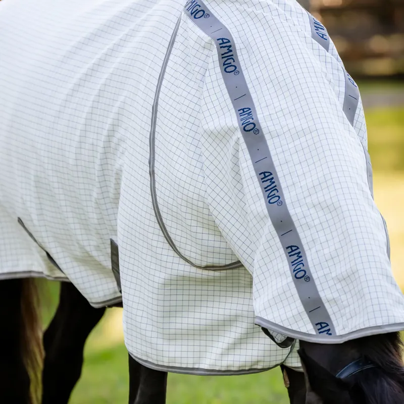 Horseware Amigo Summer Sheet Plus Fly Turnout Rug - Navy Check/Titanium/Silver-2