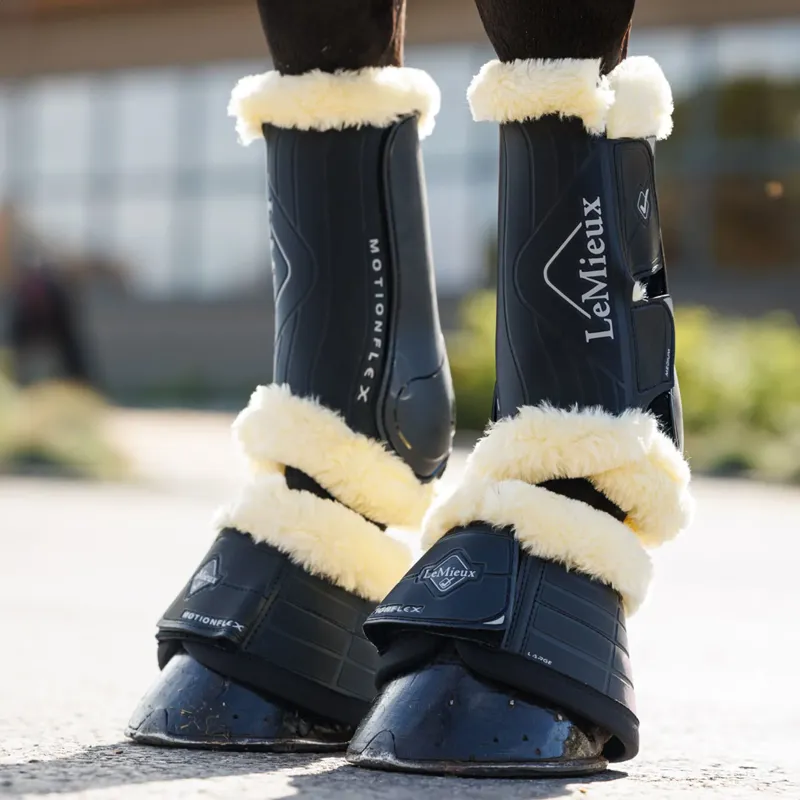 LeMieux Motionflex Over Reach Boot with Fleece Edge - Black/Natural-1