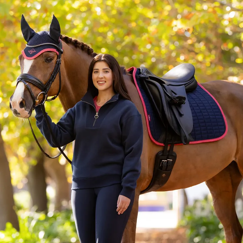 LeMieux Suede Dressage Square - Navy/Cranberry-1