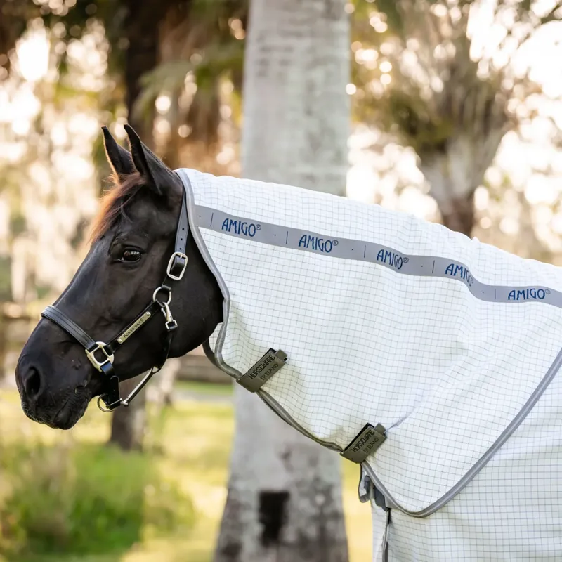 Horseware Amigo Summer Sheet Plus Fly Turnout Rug - Navy Check/Titanium/Silver-1
