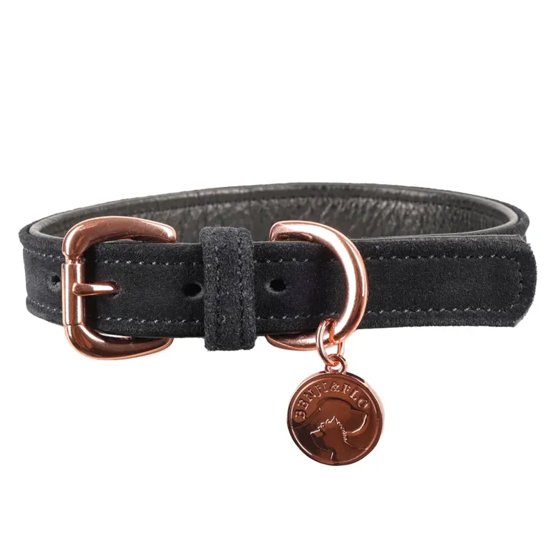 Benji and Flo Noble Suede Dog Collar - Navy/Rose Gold